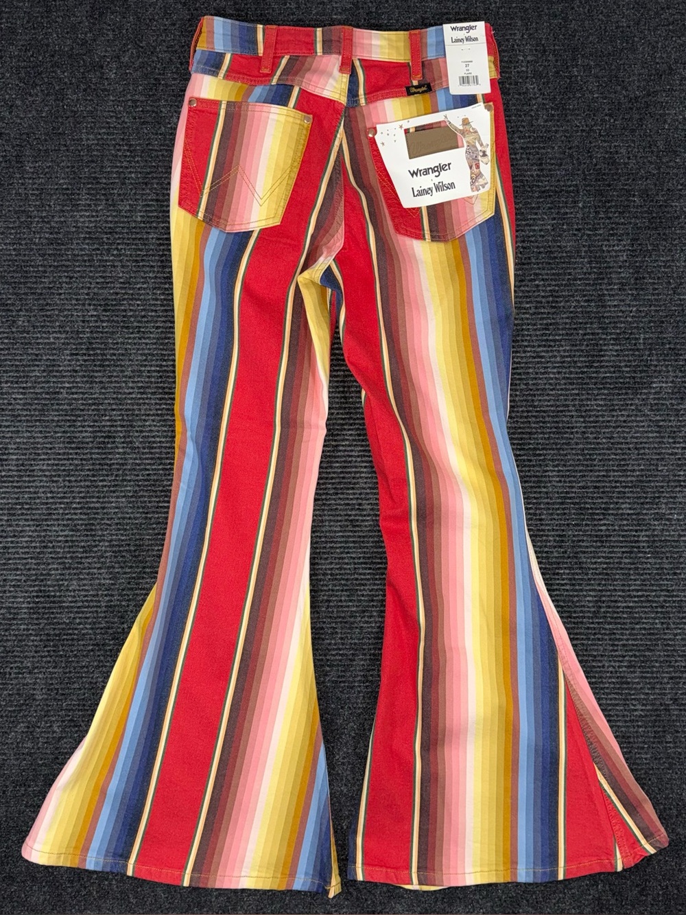 Free People NWT Wrangler x Lainey Wilson Rodeo Ben Stripe Flare Jeans Sz 27x32 - Picture 3 of 10